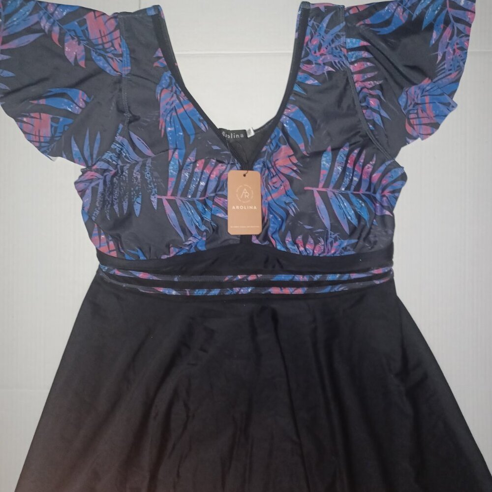 AROLINA TROPICAL LEAF PRINT SWIM DRESS - Picture 6 of 12